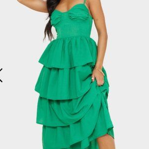 Pretty Little Thing Bright Green Cup Detail Strappy Tiered Maxi Dress